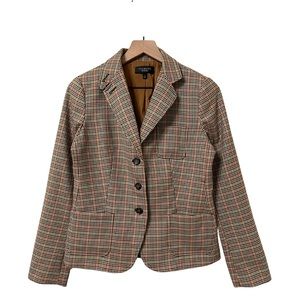 Talbots Brown & Multi-Color Plaid Wool Blend Riding Blazer Size 4